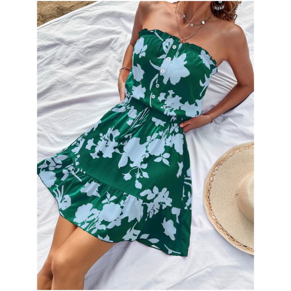 Boho Floral Print Button Detail Ruffle Mini Dress - Picture 5 of 9